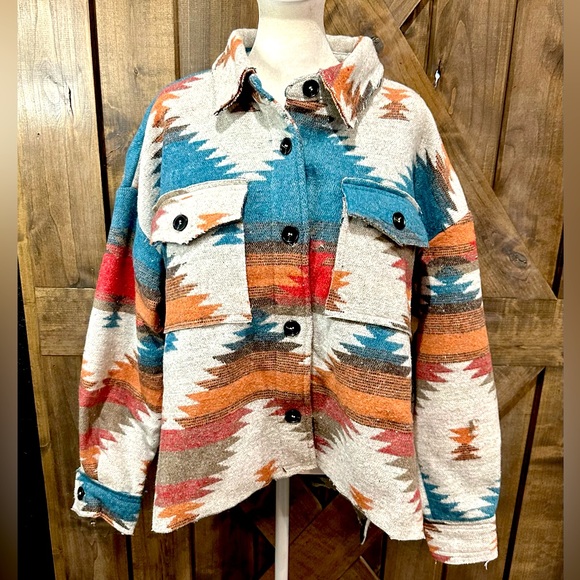 LA MIEL Tops - NWT La Miel Multi Color Aztec Long Sleeve Shirt Jacket Sz M